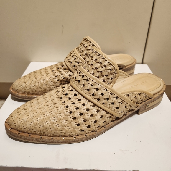Freda Salvador Shoes - Freda Salvador "Keen" Tan Woven Leather Mules Sz.8/38 Ret.$395